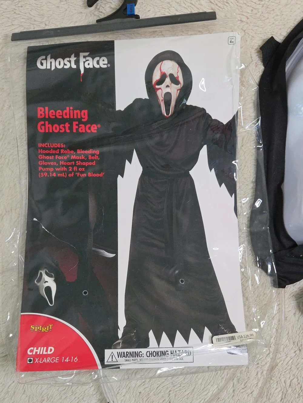 Spirit Halloween Ghost Face Costume & Voice Changer Sz XL 14/16